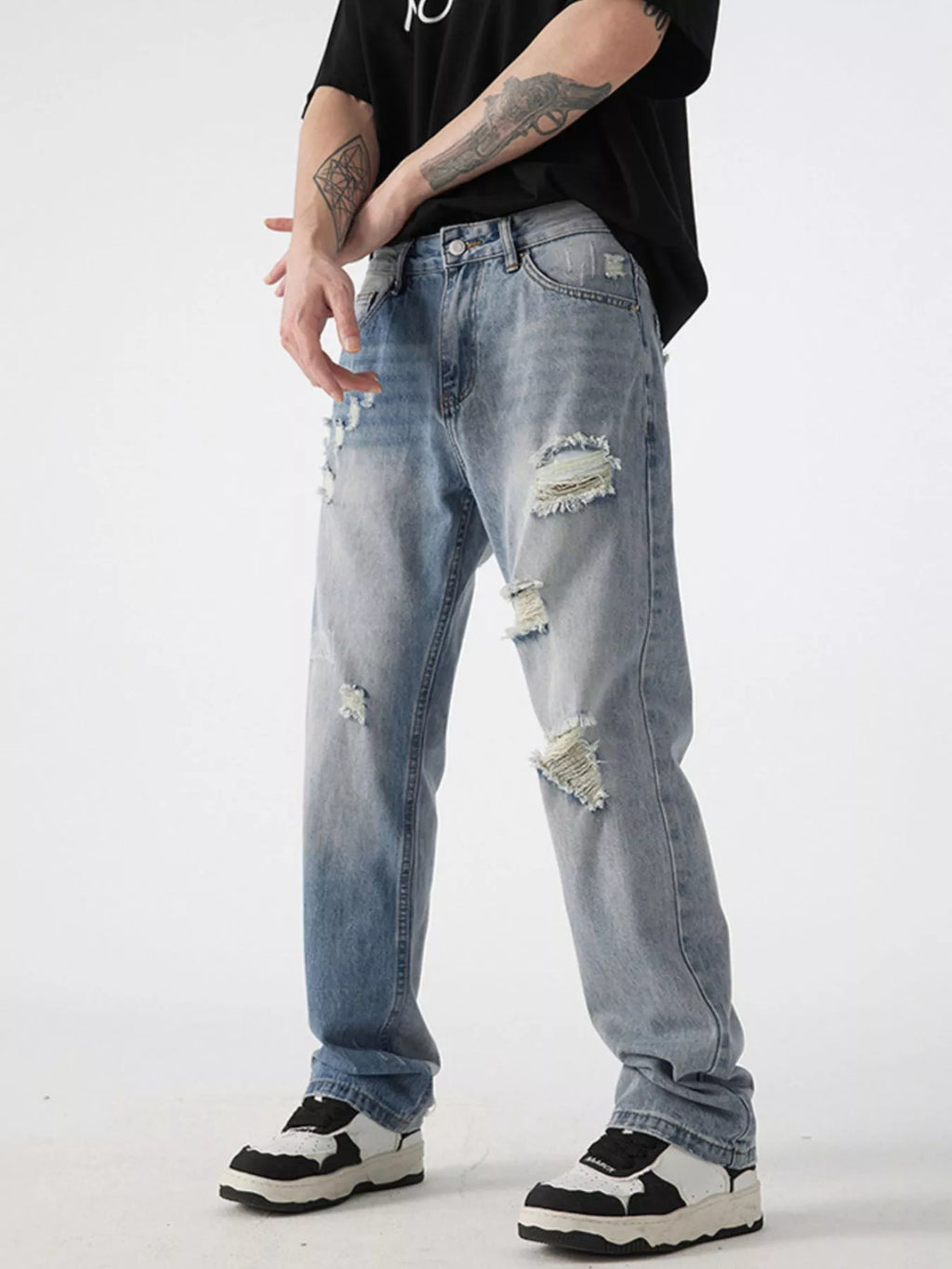 Men's Distressed Wide Leg Jeans