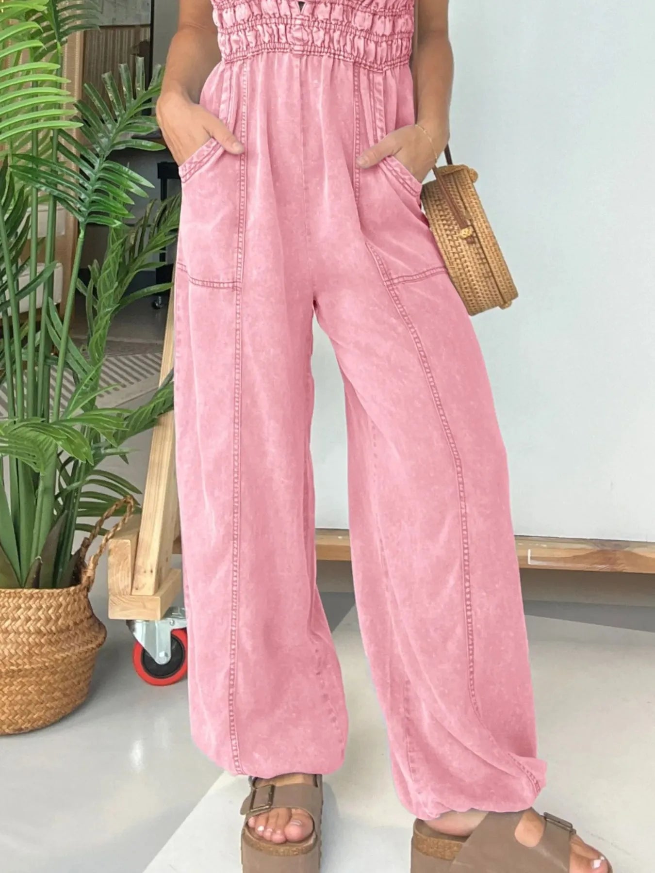 Full Size Wide Leg Spaghetti Strap Jumpsuit Plus Size