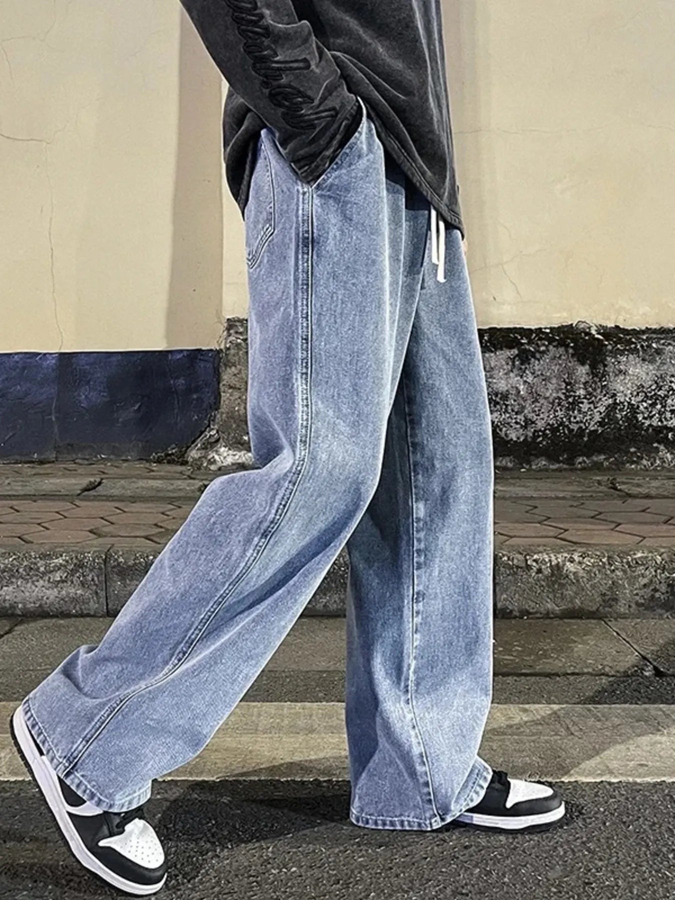 Men's Full Size Drawstring Wide Leg Jeans Plus Size
