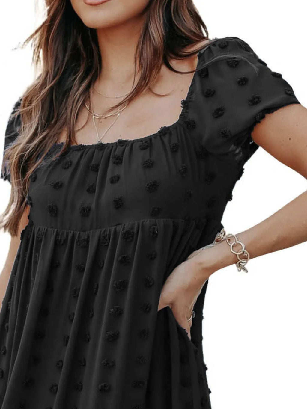 Swiss Dot Square Neck Mini Dress