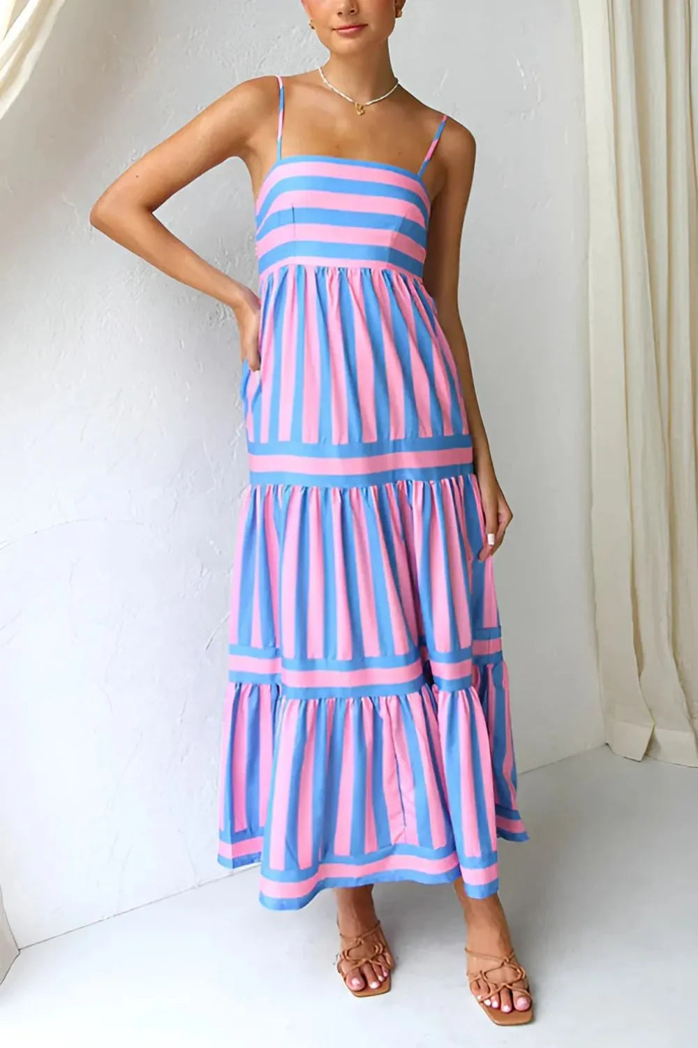 Striped Tiered Maxi Cami Dress