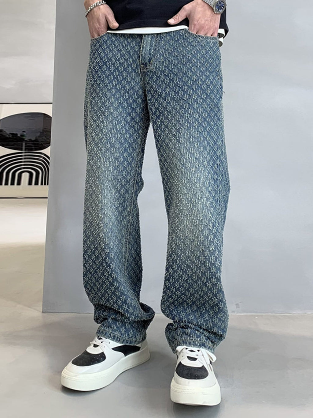Men's Textured Pattern Relaxed Fit Jeans