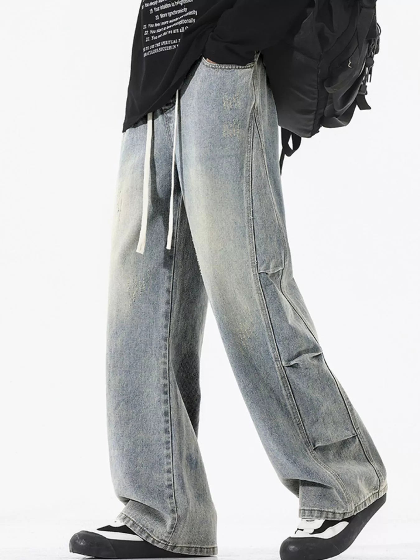 Men's Full Size Vintage Wash Wide Leg Jeans Plus Size