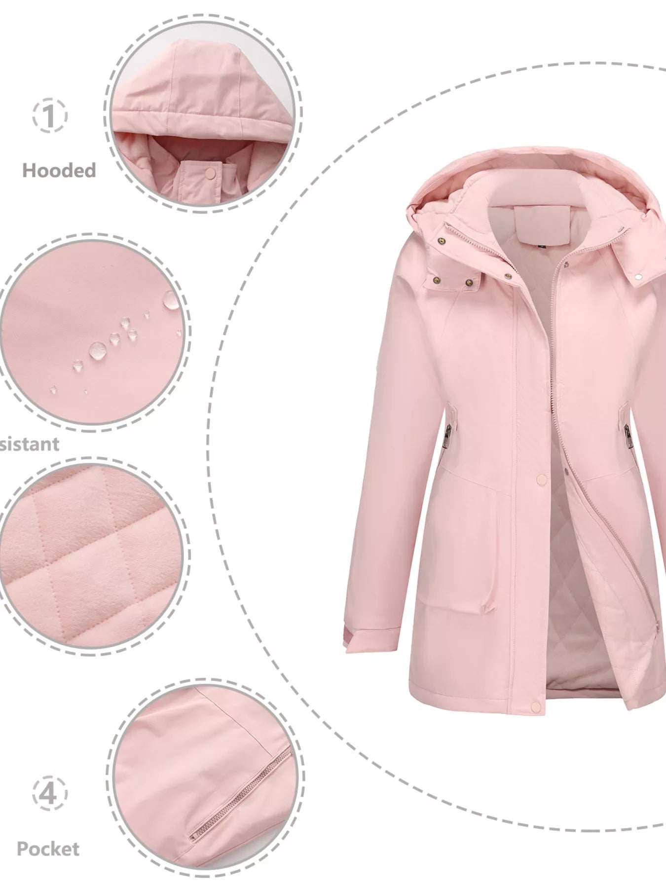 Full Size Hooded Mid-Length Windproof Outerwear Plus Size