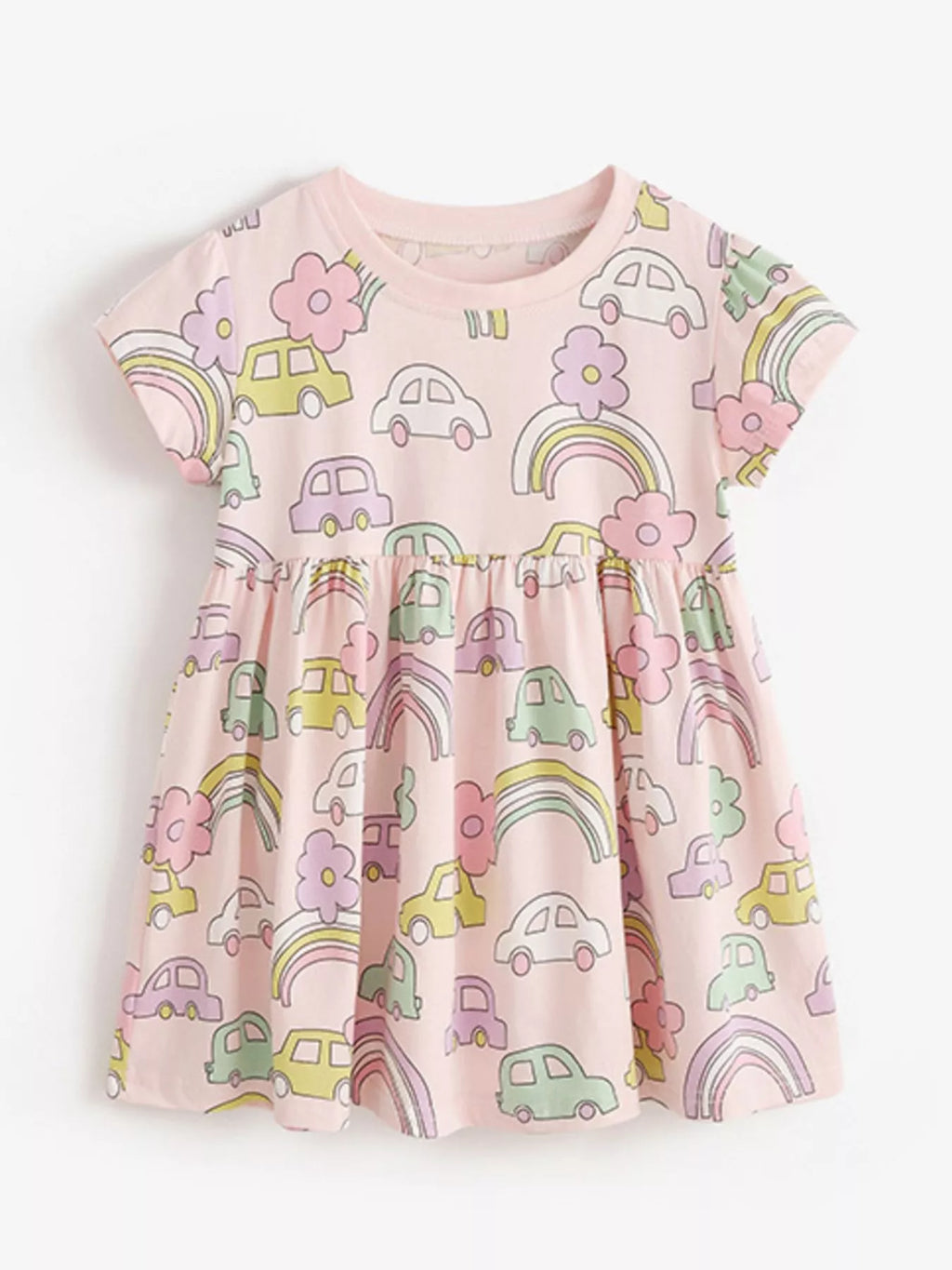 Children's Cute Cartoon Car Print Casual Dress