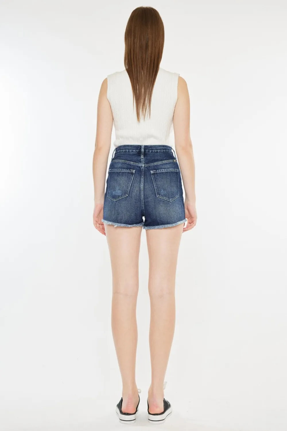 Kancan Raw Hem Button Fly Denim Shorts