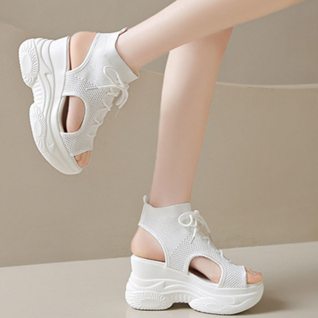 Cutout Mesh Wedge Sandals