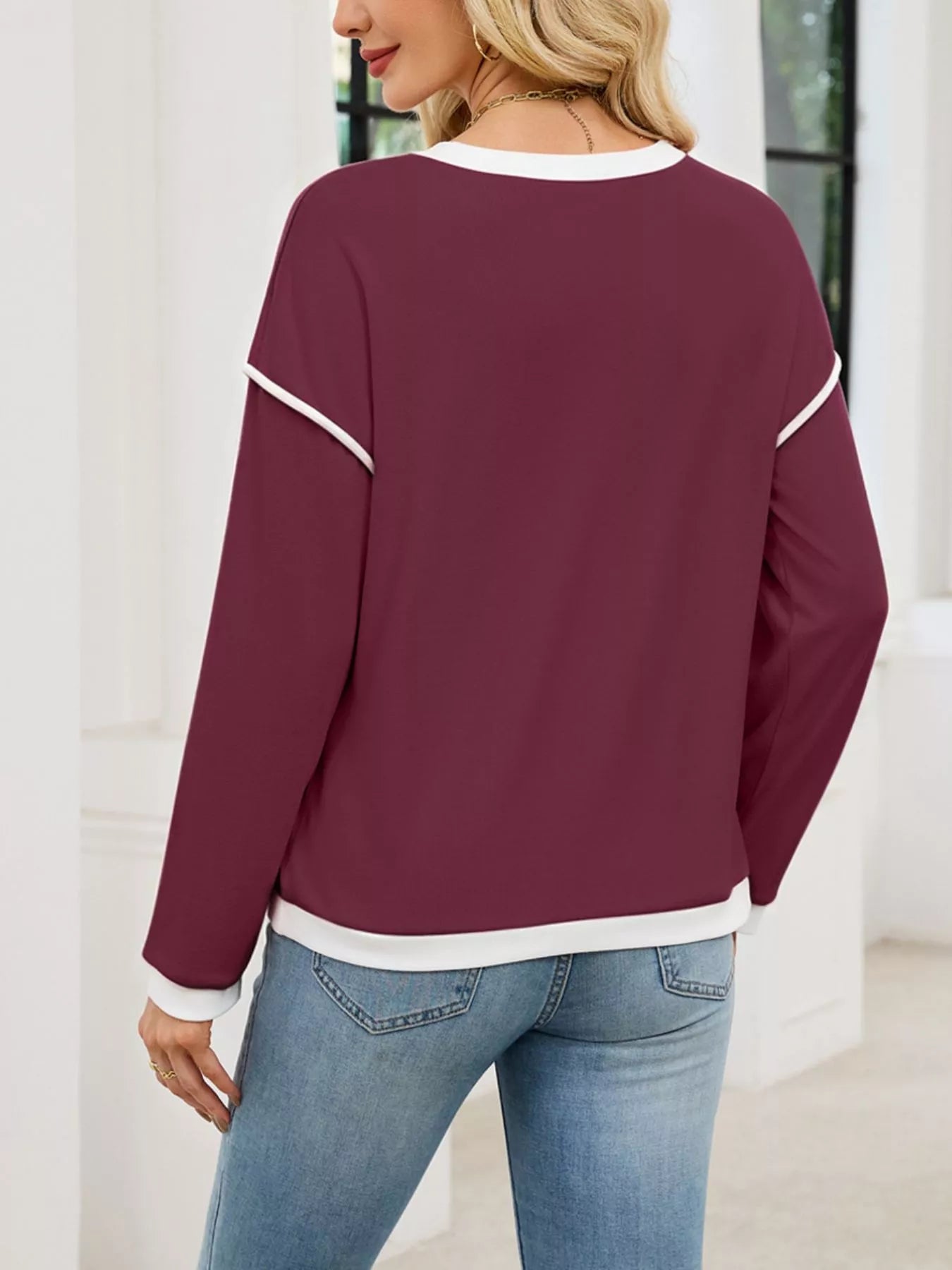Contrast Trim Long Sleeve Sweatshirt