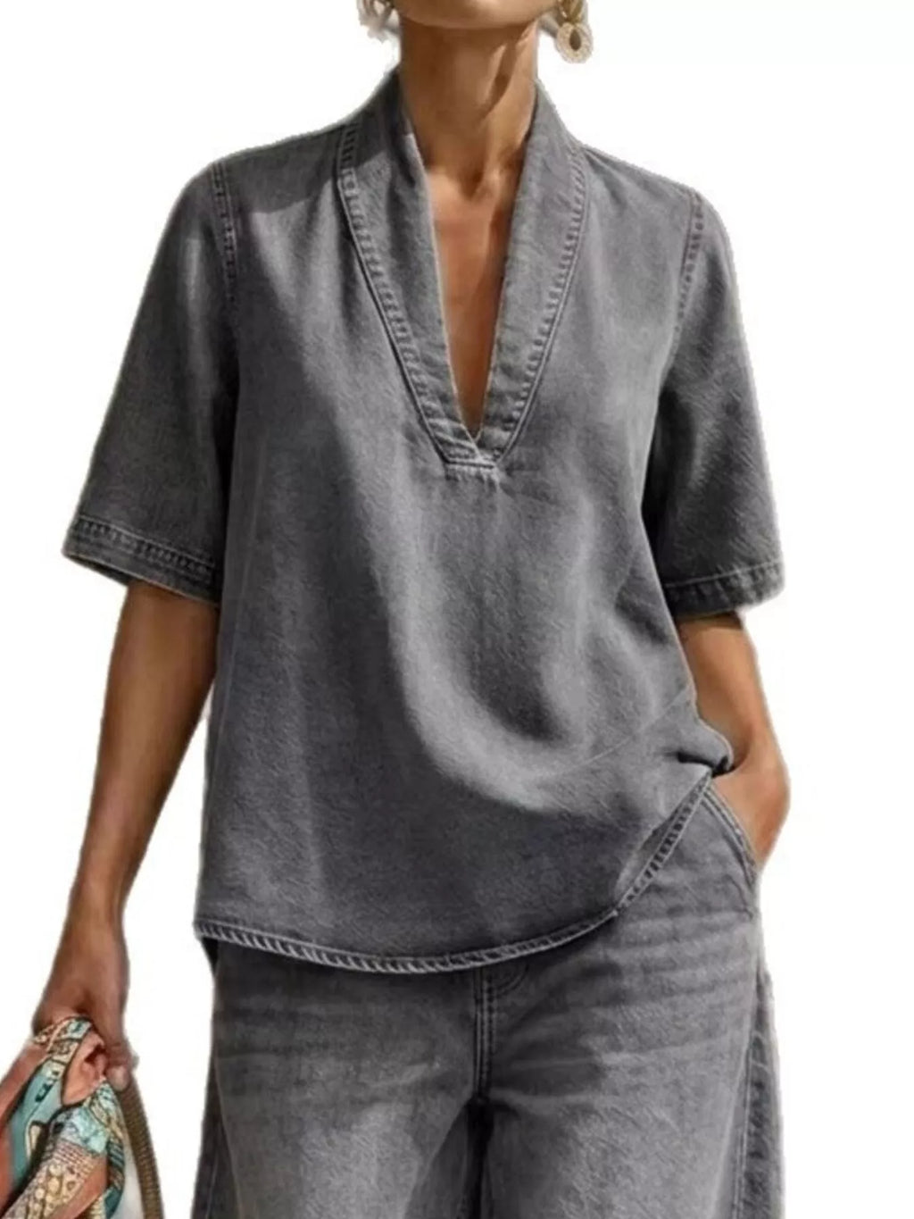 Full Size Half Sleeve Top and Wide Leg Pants Set Plus Size