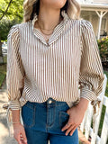Striped Ruffled Neck Blouse with Tie Sleeves