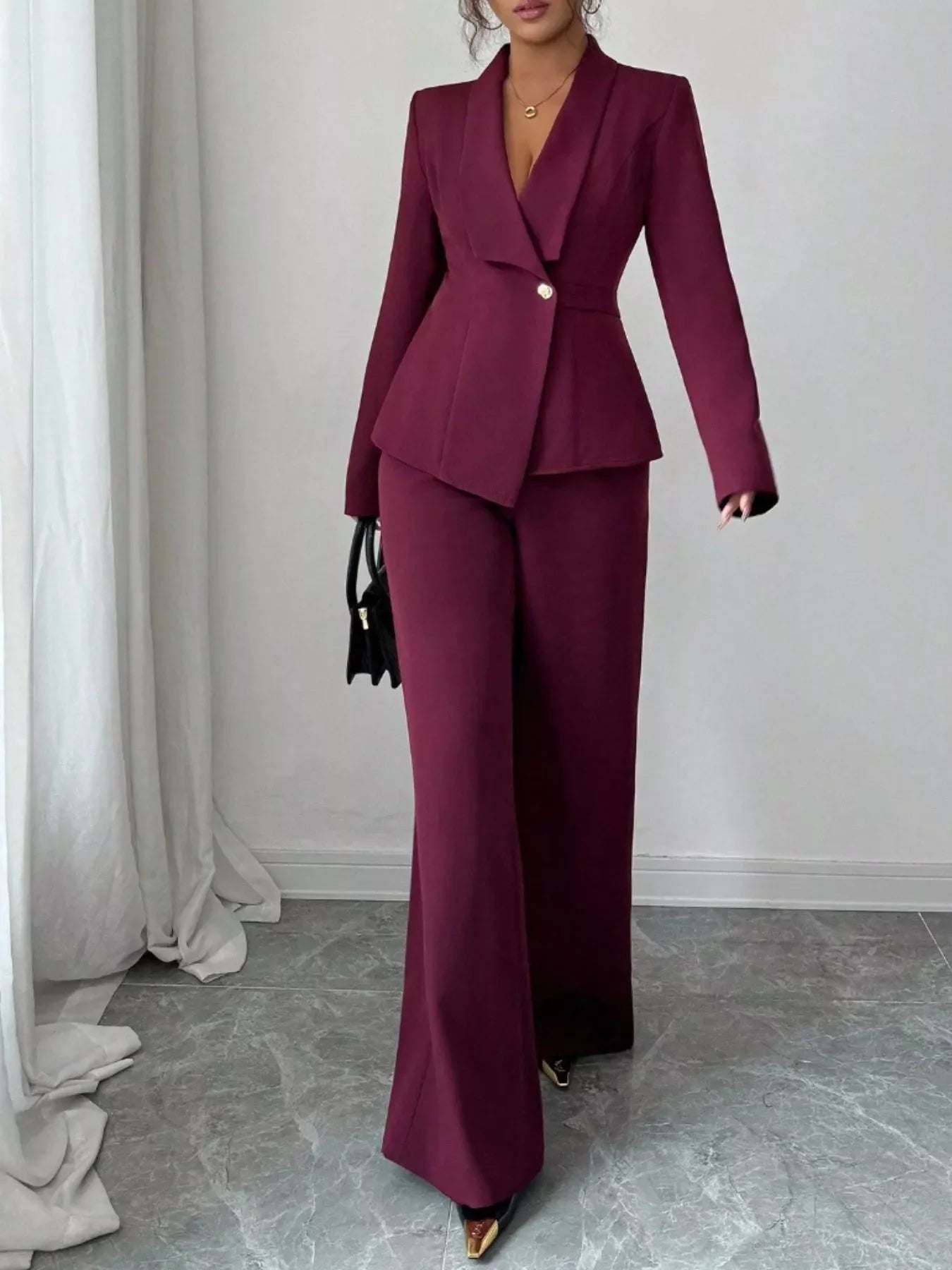 One Button Blazer and Pants Set