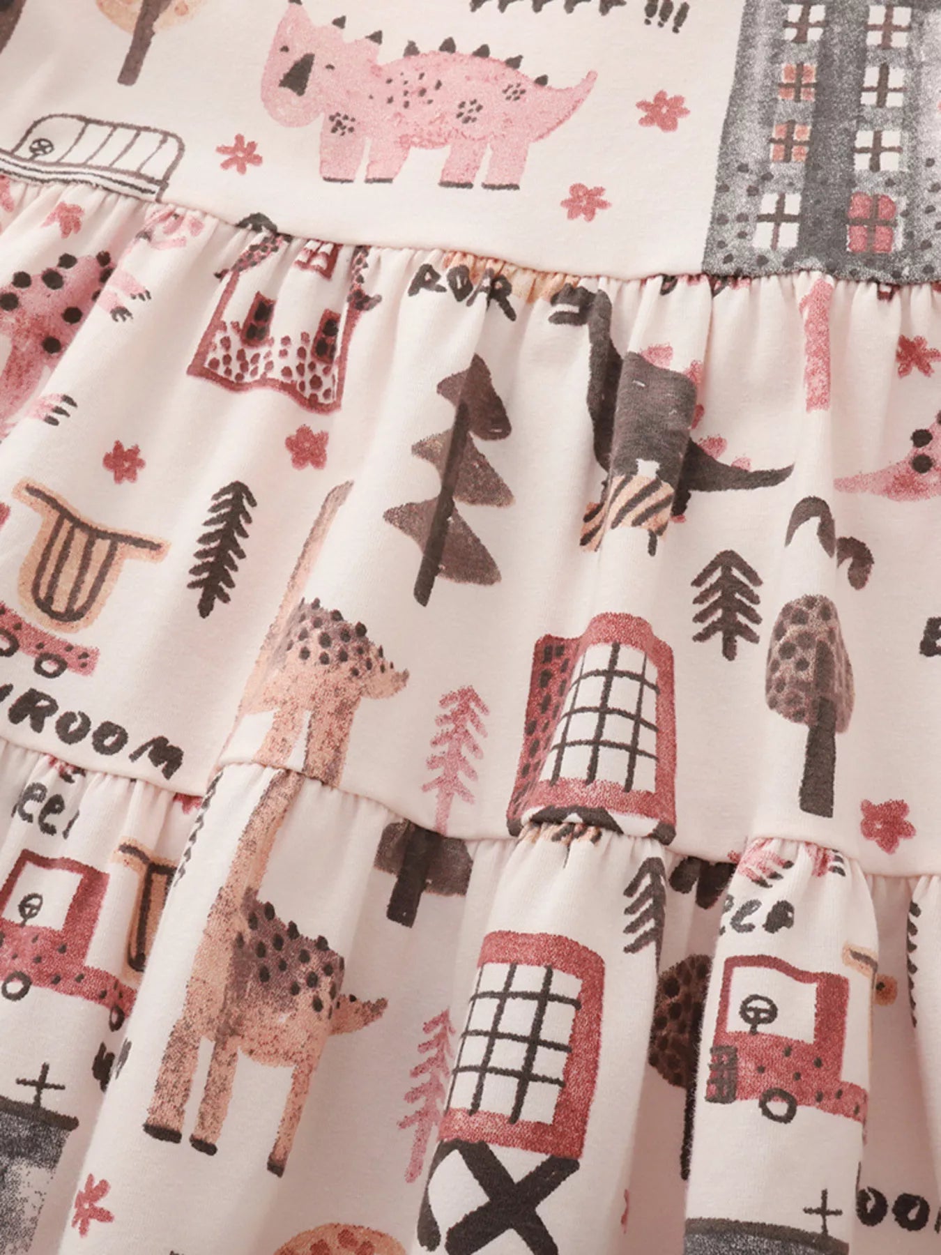 Children's Tiered Cartoon Print Casual Dress