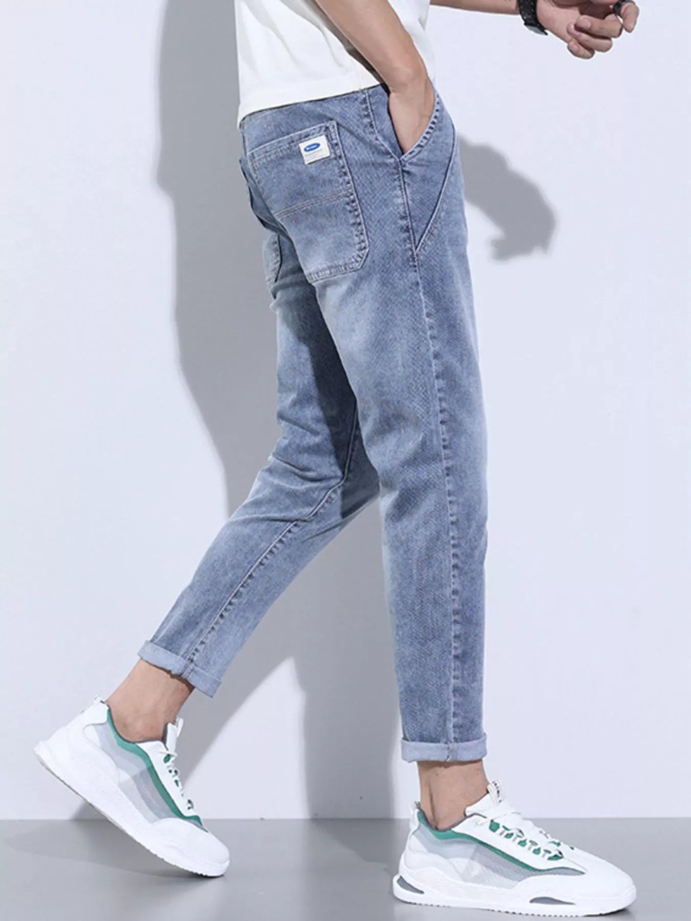 Men's Full Size Washed Skinny Jeans with Pockets Plus Size