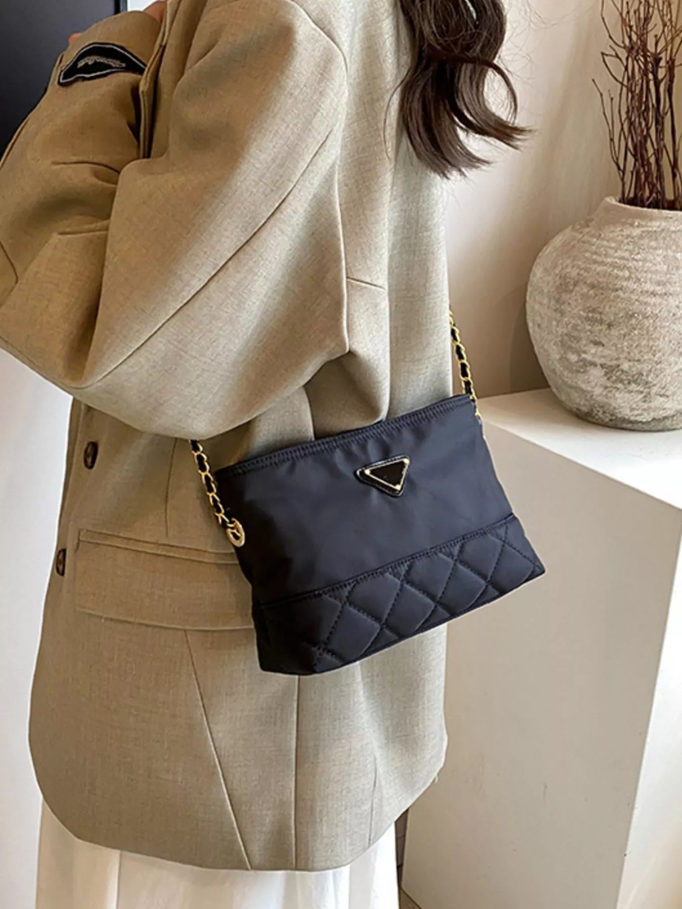 Quilted Crossbody Bag with Chain Strap