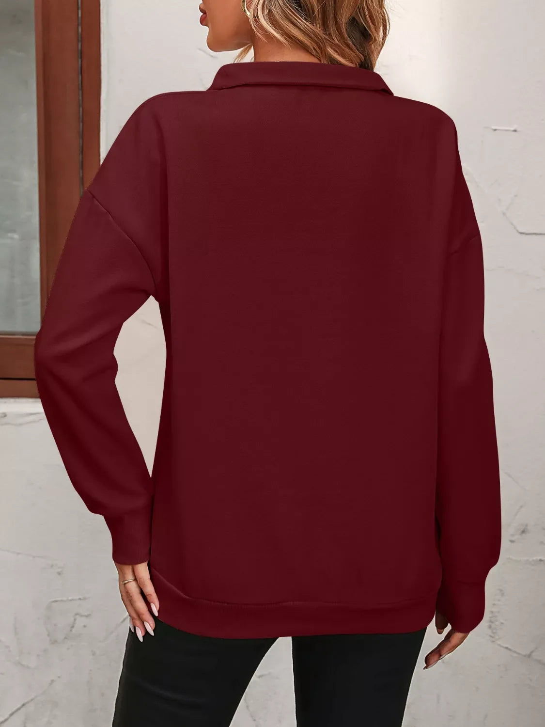 Quarter Zip Dropped Shoulder Sweatshirt
