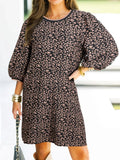 Leopard Print Bubble Sleeve Shift Mini Dress
