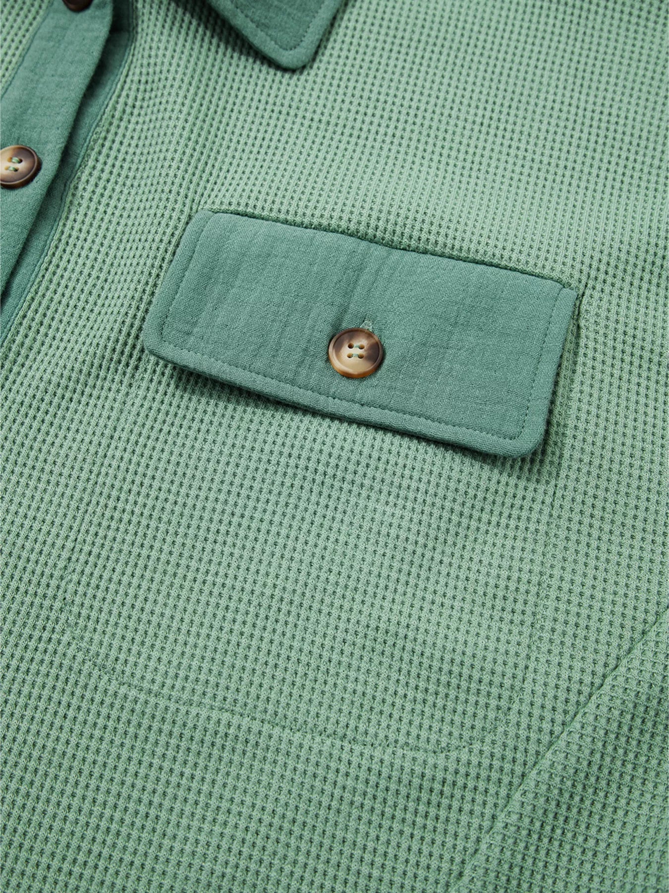 Waffle Knit Vintage Patchwork Button Up Loose Shirt