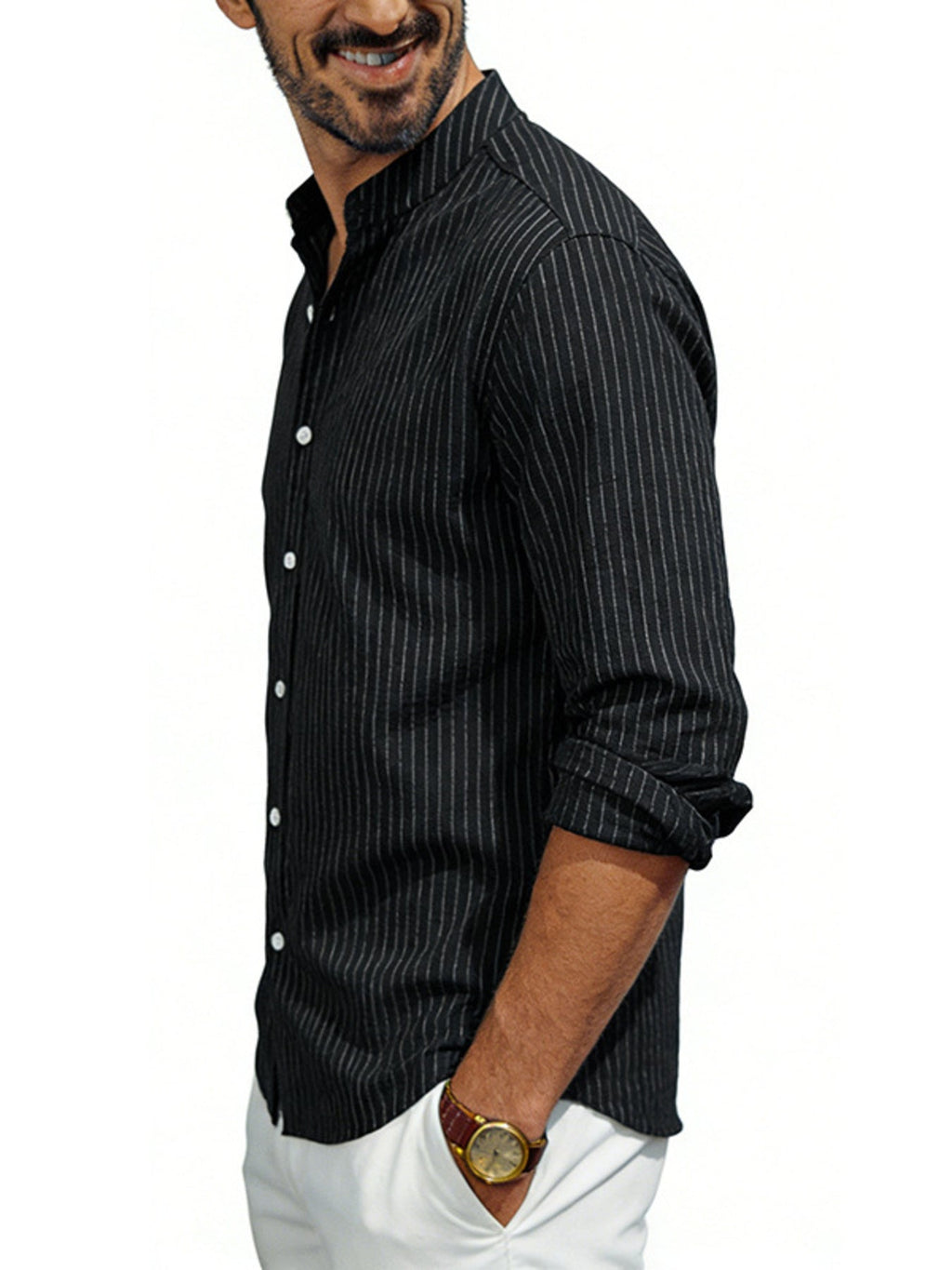 Men's Full Size Striped Long Sleeve Shirt Plus Size