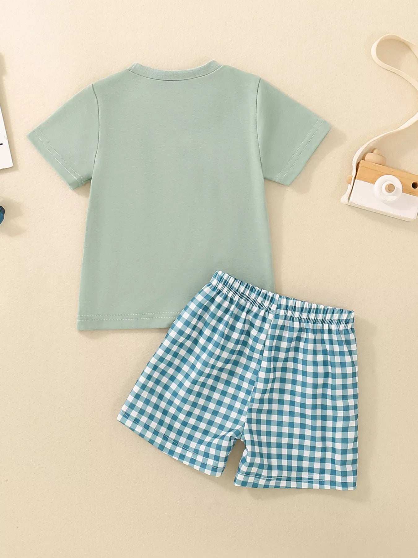 Children's Duck Embroidered T-shirt and Gingham Shorts Set