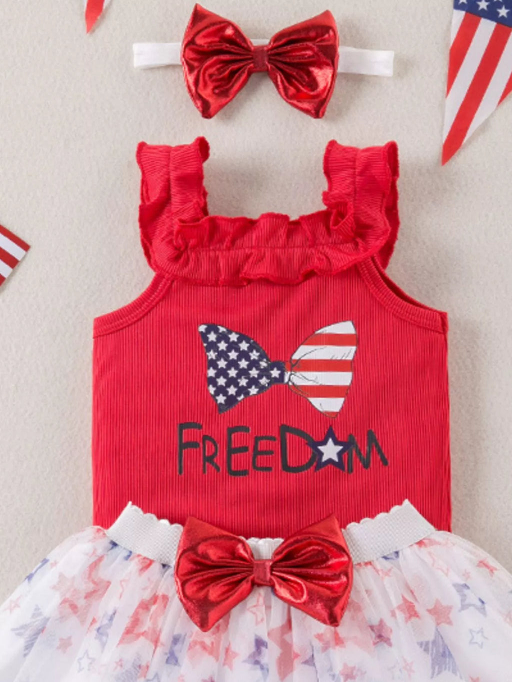 Children's Patriotic Star Print Tank and Tulle Skirt Set