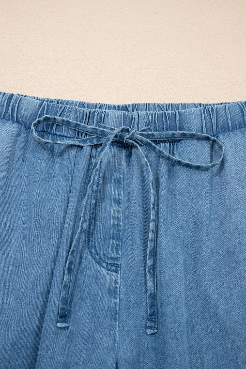 Ruffled Hem Wide Leg Chambray Pants