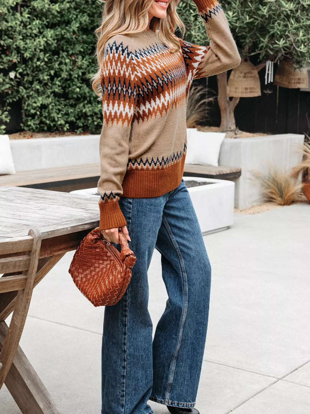 Color Block Crew Neck Sweater