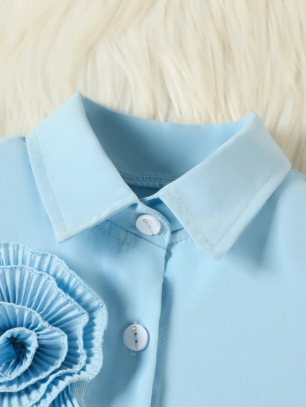 Children's Flower Decor Shirt & Pleated Skirt Set
