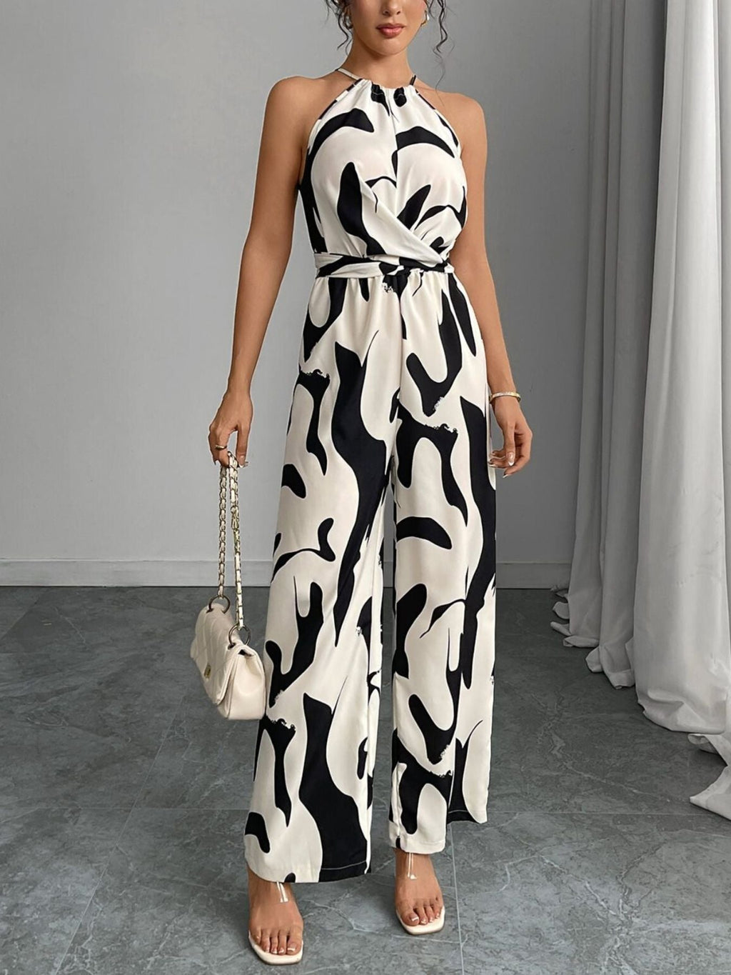 Abstract Print Wide Leg Jumpsuit