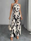 Abstract Print Wide Leg Jumpsuit