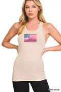 Zenana American Flag Embroidery Stretchy Ribbed Tank