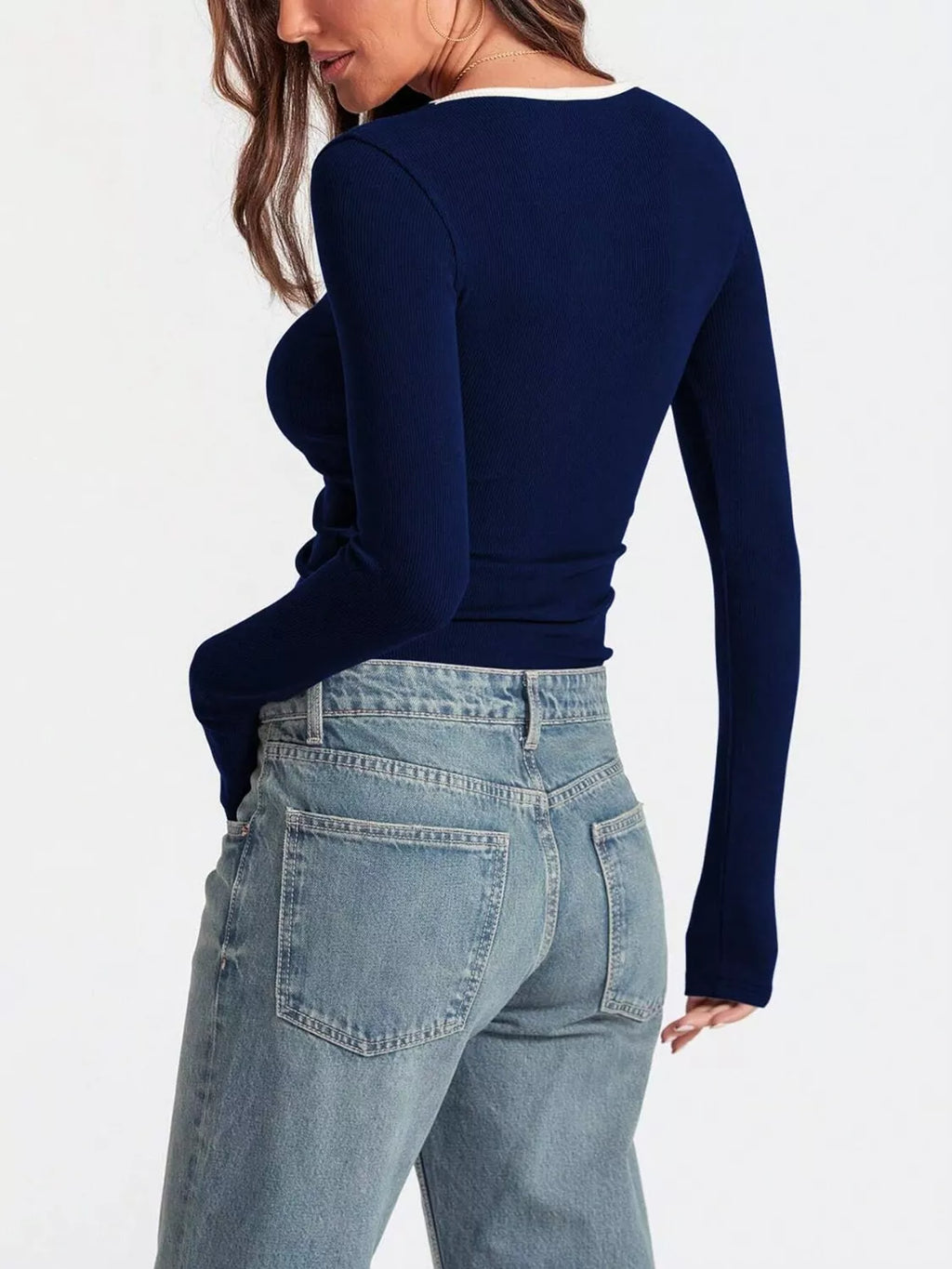 Contrast Trim Long Sleeve Top