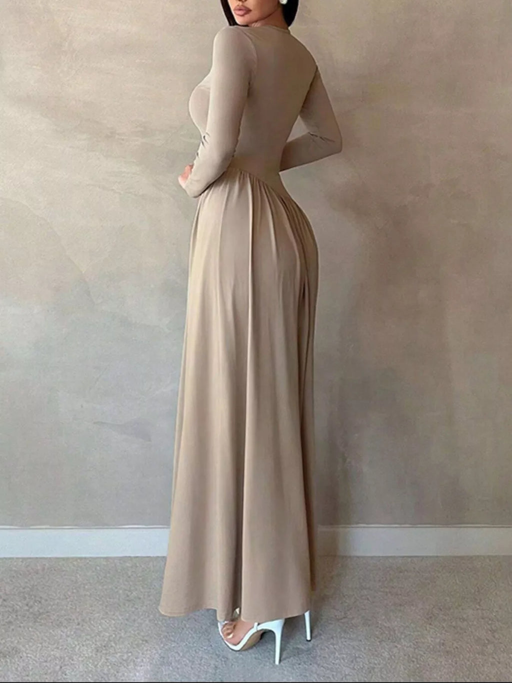 Long Sleeve Ruched A-Line Maxi Dress