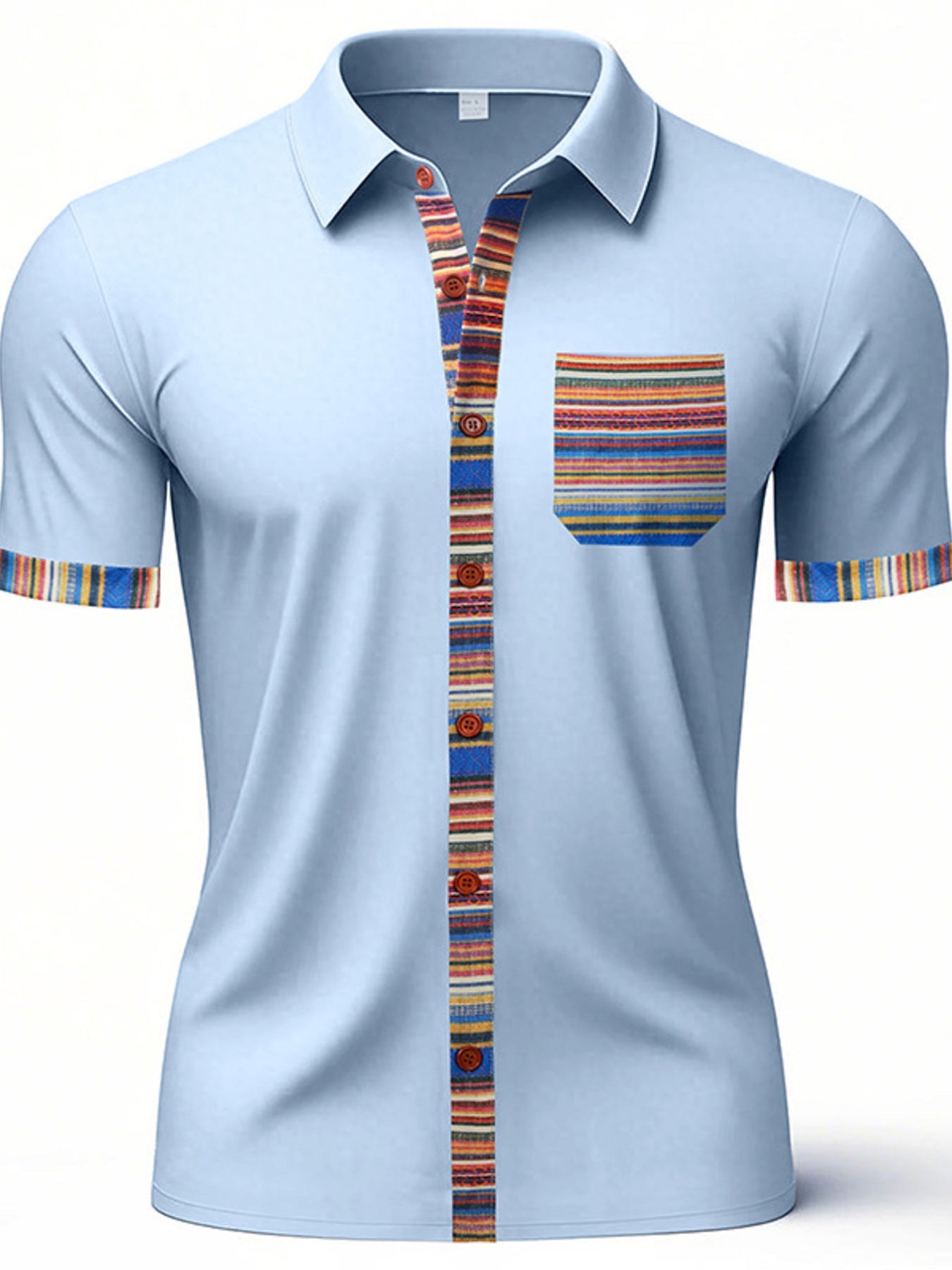 Men's Full Size Short Sleeve Shirt with Colorful Trim Plus Size