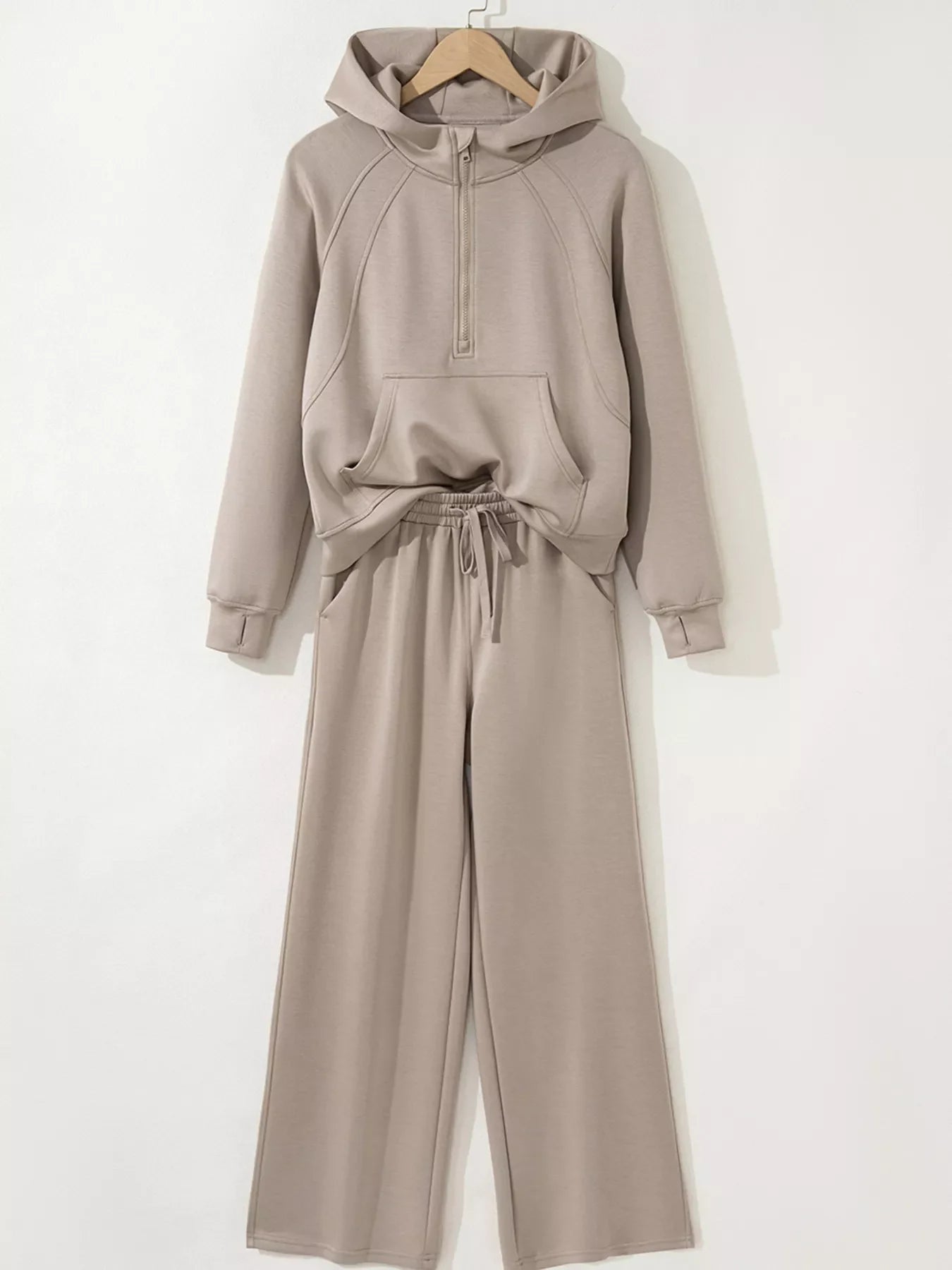 Half Zip Long Sleeve Hoodie and Pants 2pcs Outfit