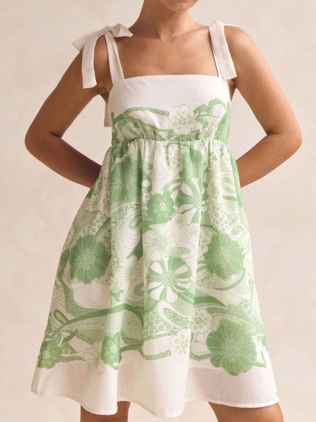 Printed Tie Shoulder Mini Dress