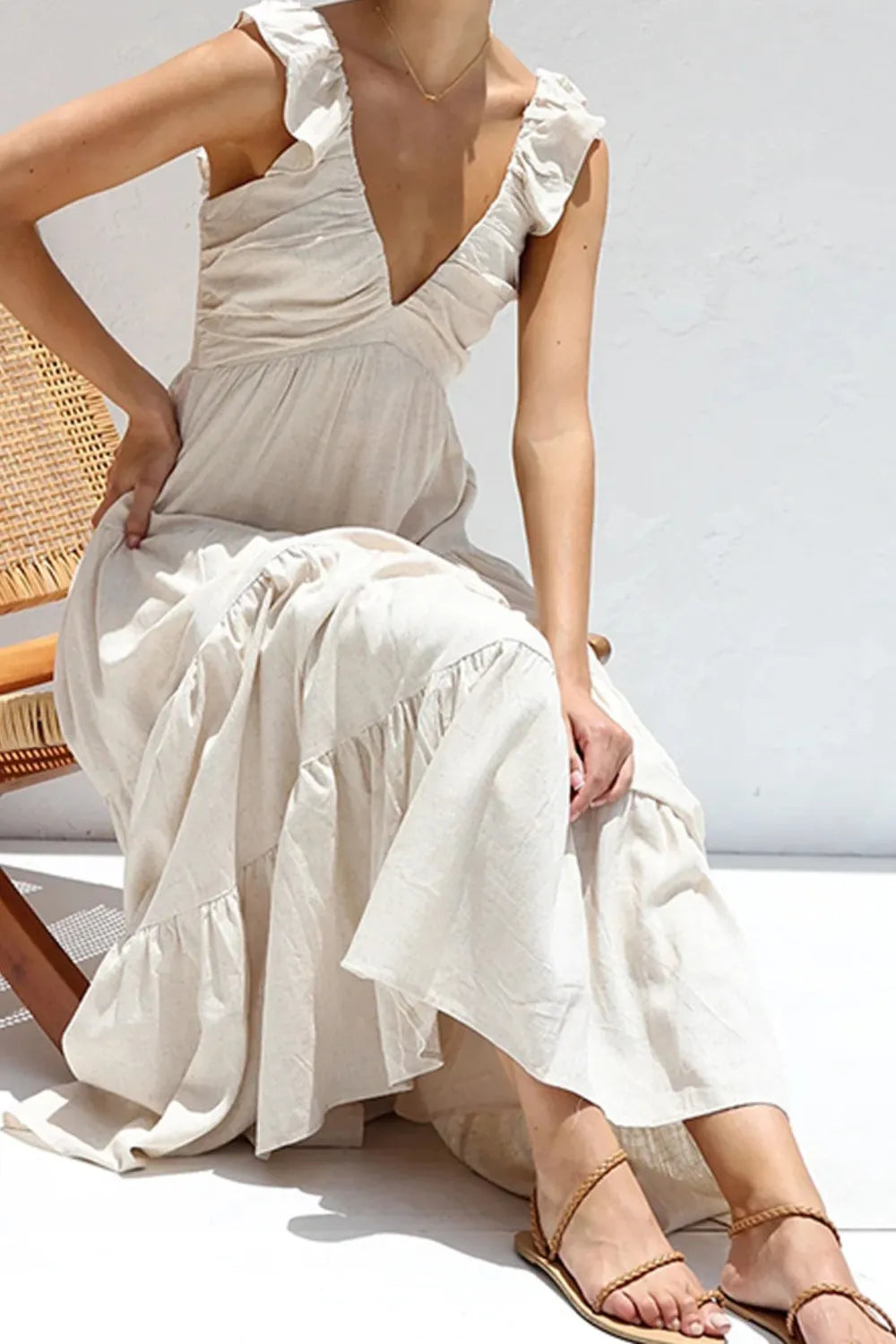Ruffled V-Neck Tiered Dress