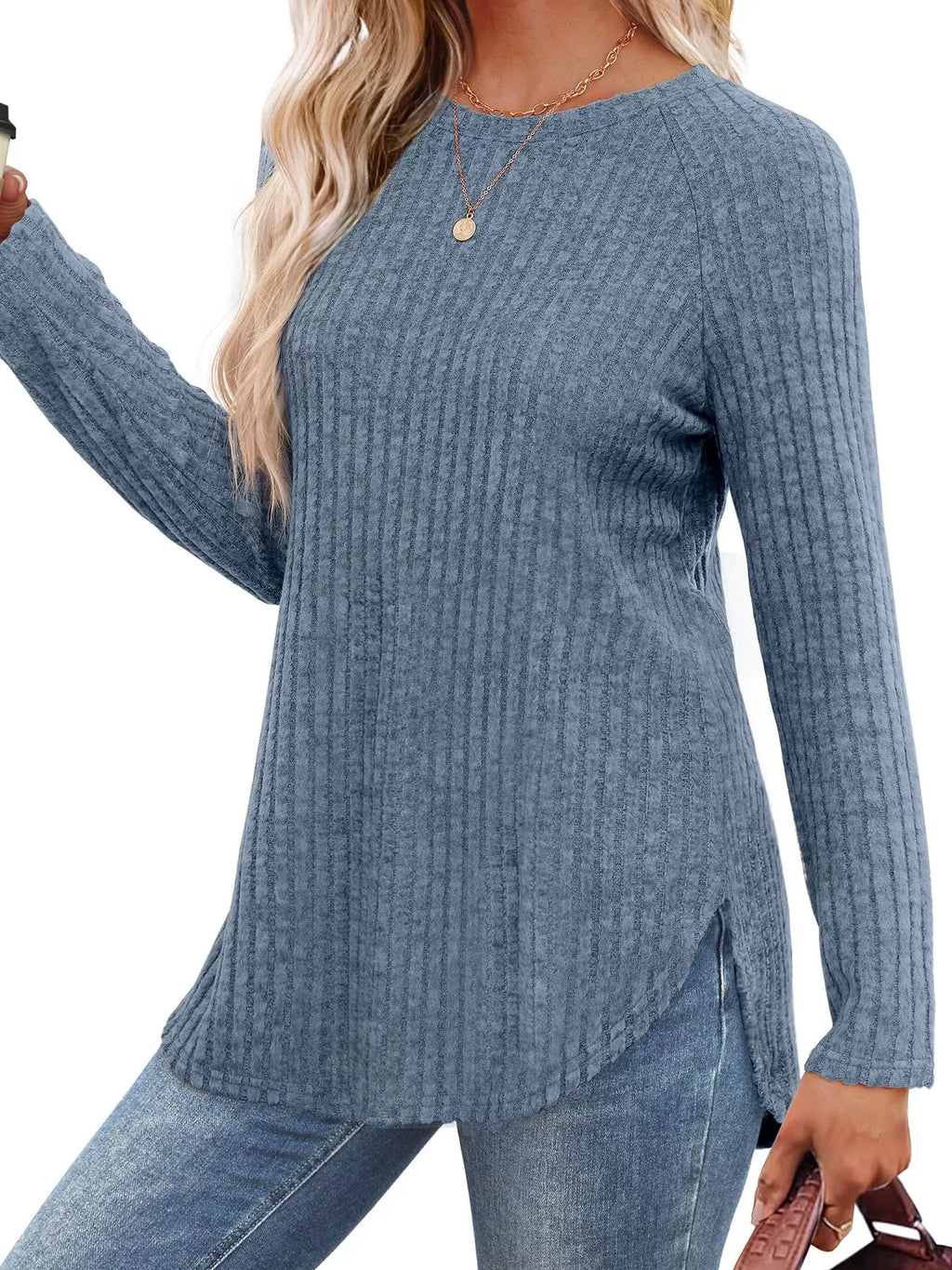 Ribbed Knit Long Sleeve T-Shirt