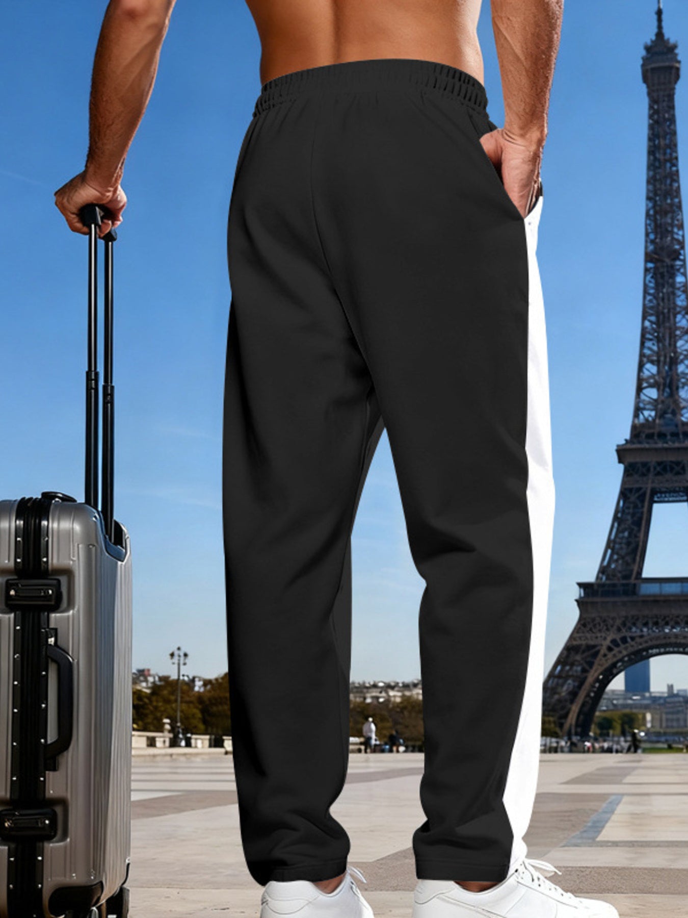 Men's Full Size Color Block Drawstring Casual Pants Plus Size