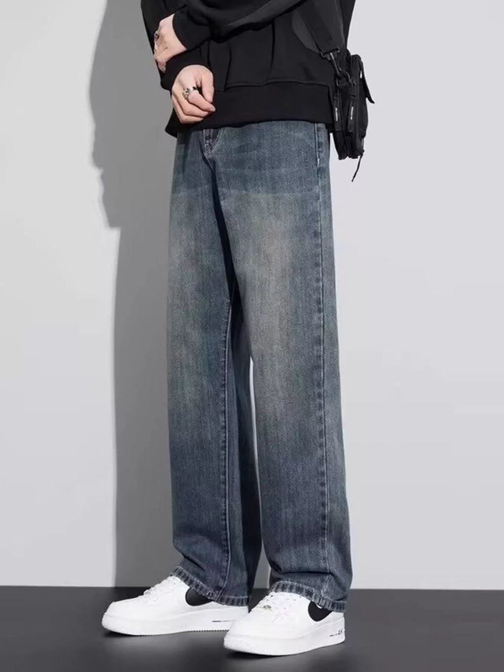 Men's Full Size Vintage Wash Wide Leg Jeans Plus Size