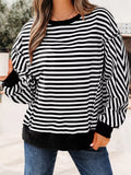 Stripe Exposed Seam Drop Shoulder Casual Pullover Top