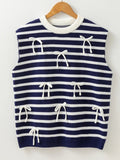 Stripe Knitted Bow Decor Sweater Vest
