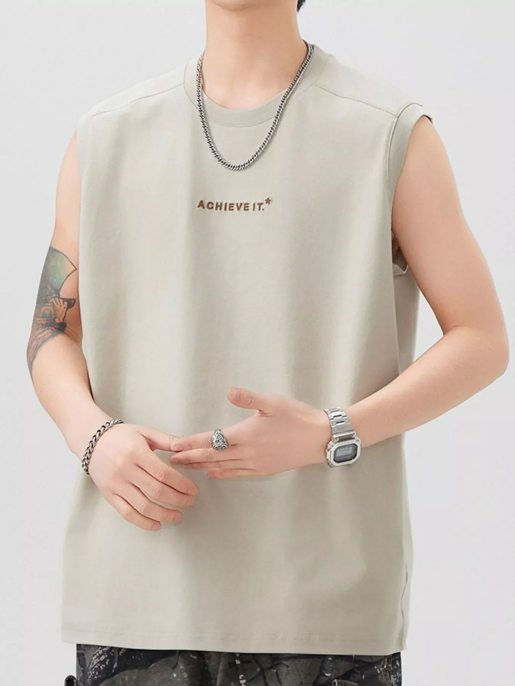 Men's Plus Size Letter Round Neck Tank