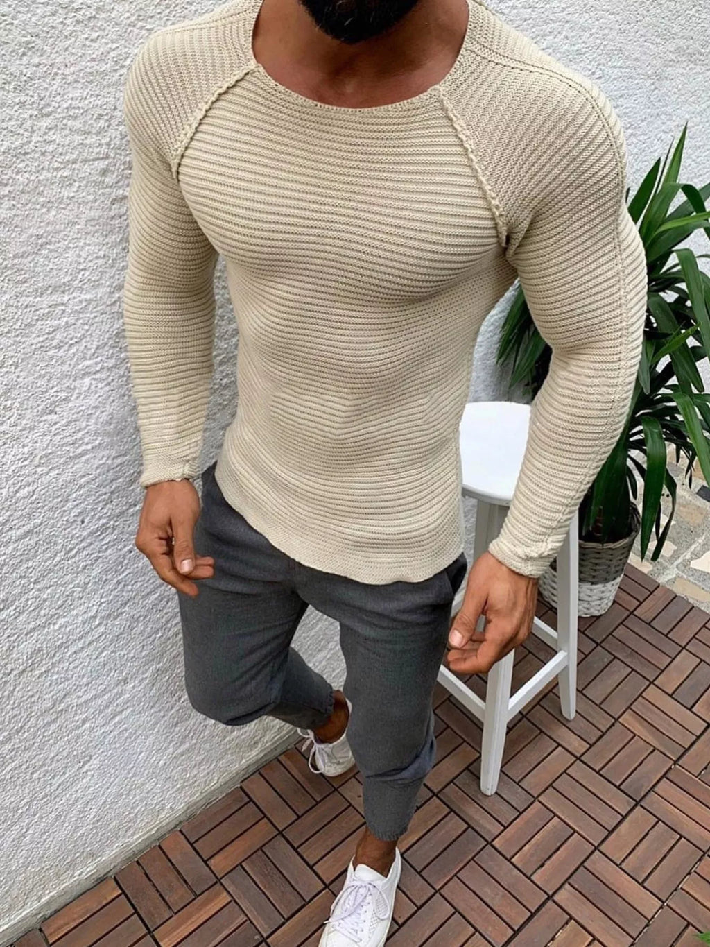 Men's Full Size Slim Fit Long Sleeve Sweater Plus Size