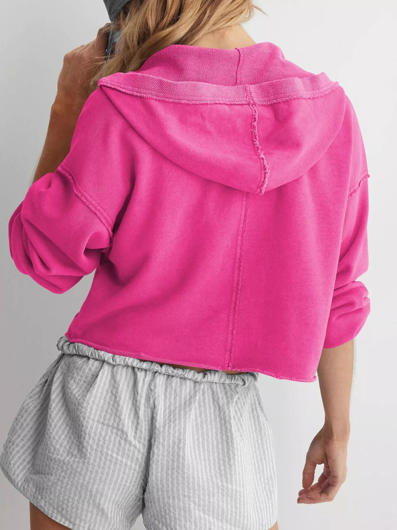 Exposed Seam Dropped Shoulder Hoodie