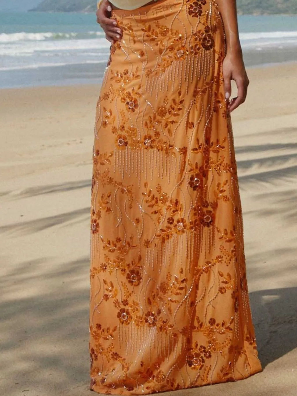 Sequin Embroidered Maxi Skirt