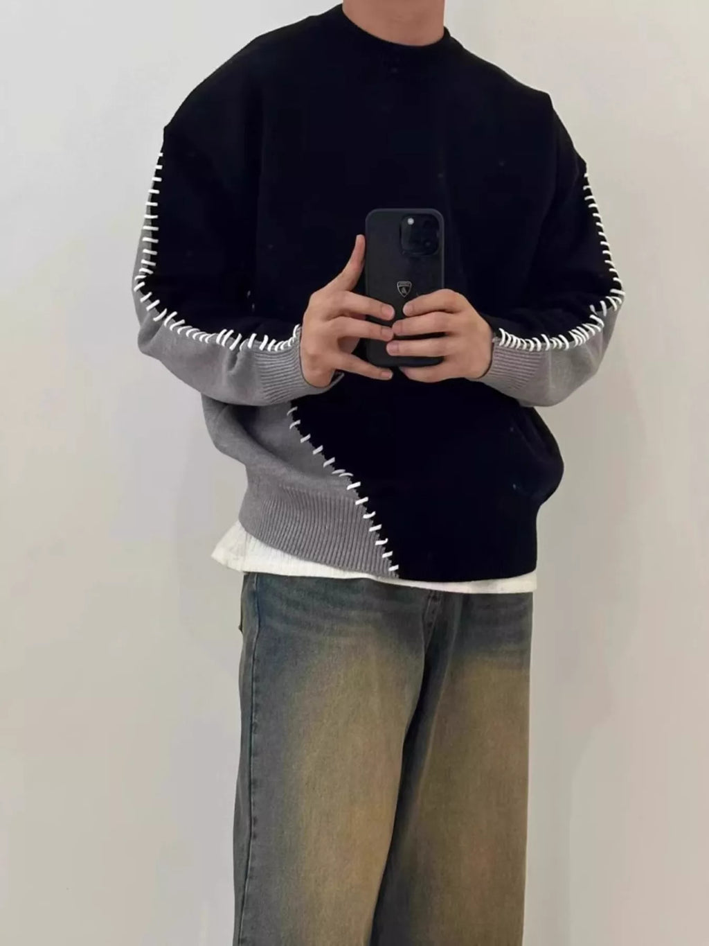 Men's Plus Size Two-Tone Mock Neck Sweater