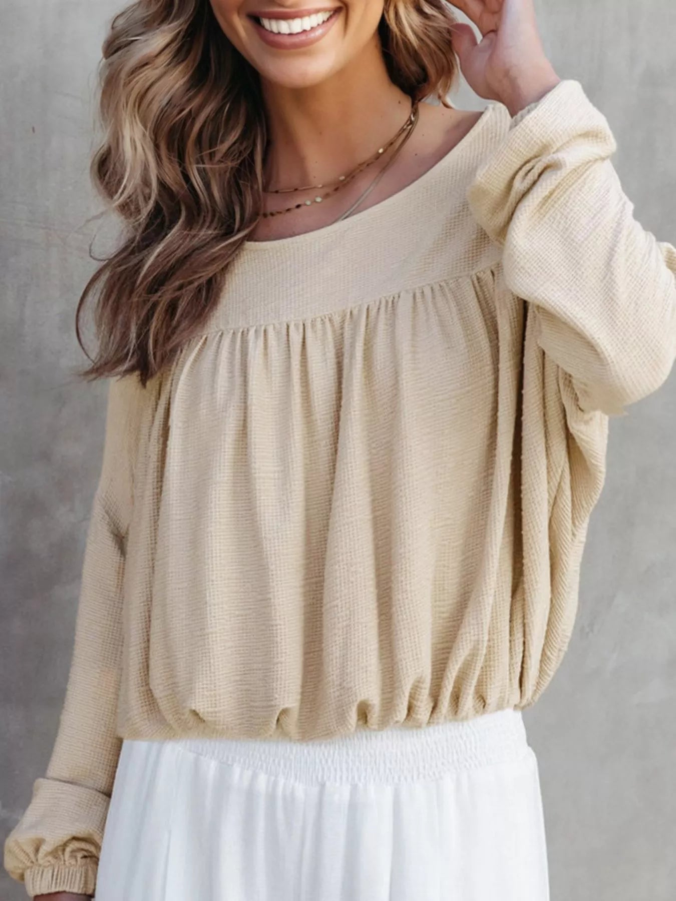Textured Drop Shoulder Long Sleeve Top