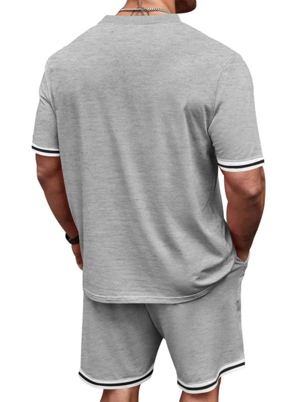 Men's Full Size Striped Short Sleeve Tee and Shorts Set Plus Size