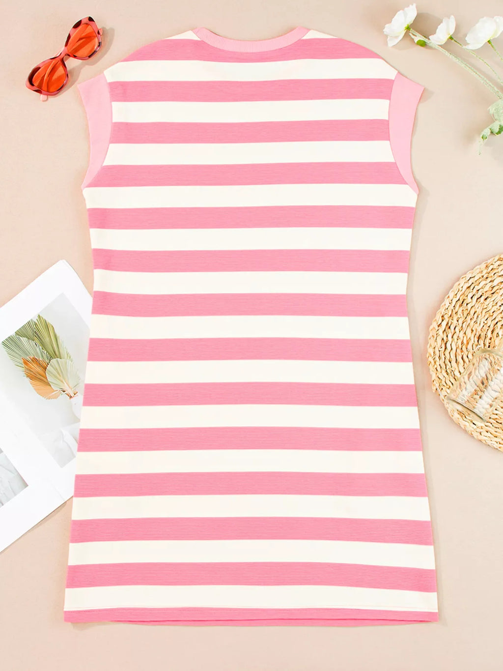 Stripe Cap Sleeve Pocketed Shift Dress
