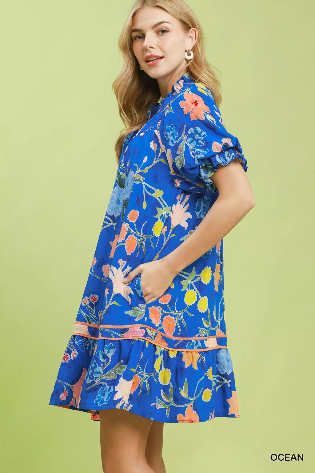 Umgee Floral Ruffle Hem Mini Dress